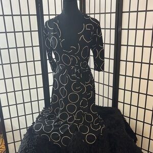 Merona Black Midi Wrap Dress with Cream Circle Print